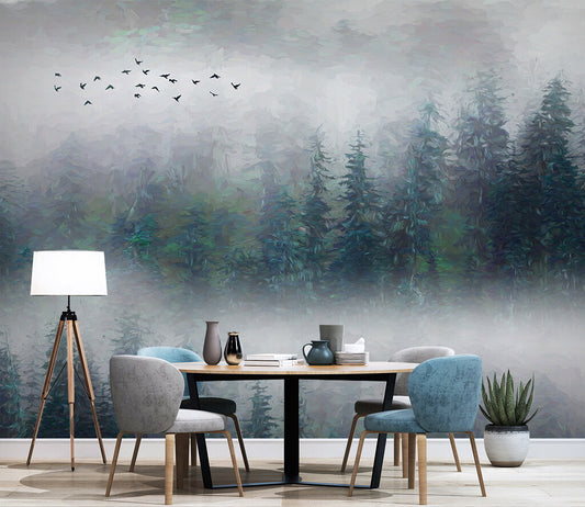 Misty Forest Serenity Nature Scene Wallpaper