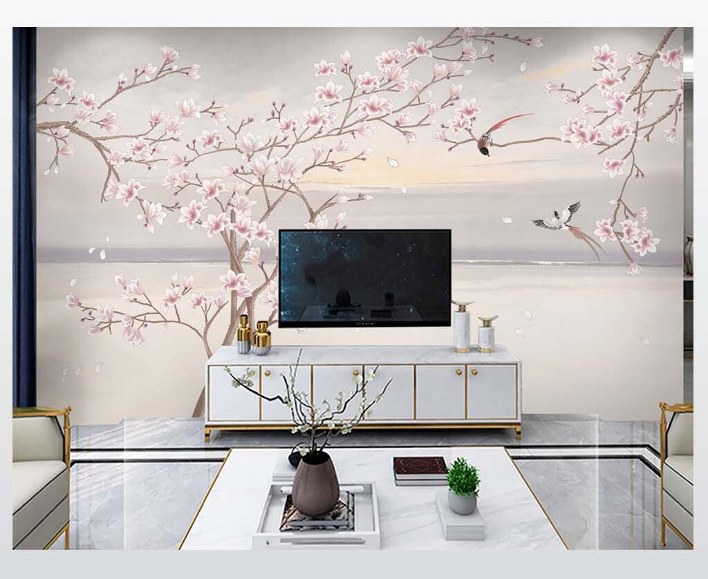 Elegant Blossom Dance Nature-Inspired Wallpaper