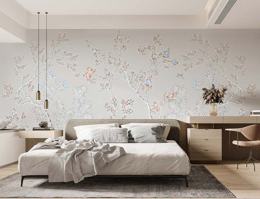 Elegant Blossoming Branches Serene Bedroom Wallpaper