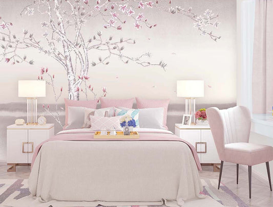 Elegant Blossoming Cherry Tree Bedroom Wallpaper