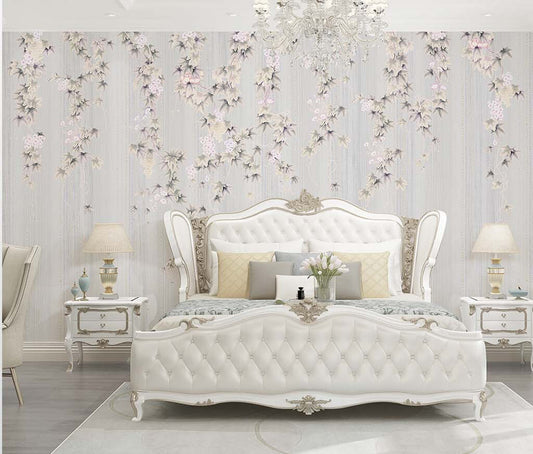 Elegant Blooming Vines Graceful Bedroom Wallpaper