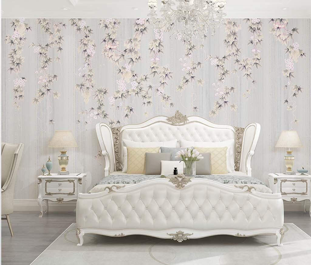 Elegant Blooming Vines Graceful Bedroom Wallpaper