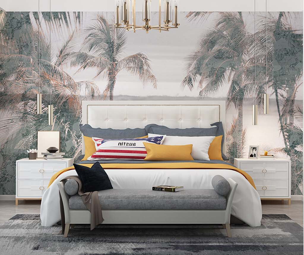 Tropical Serenity Palms Chic Bedroom Wallpaper