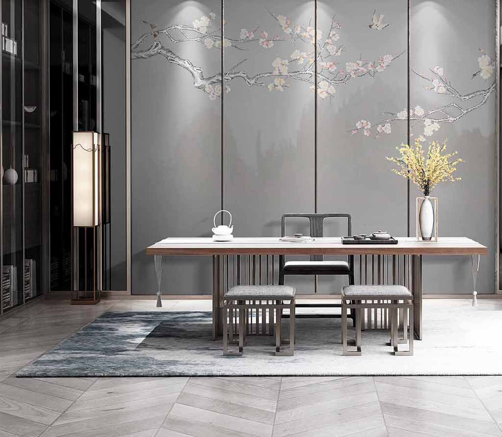 Elegant Sakura Blossom Serenity Grey Wallpaper