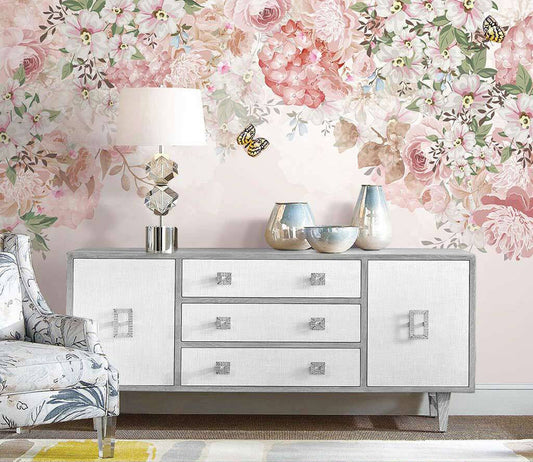 Blooming Elegance Floral Butterfly Garden Wallpaper