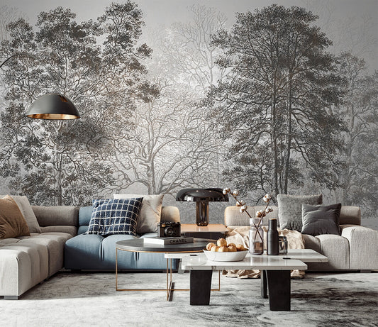 Enchanted Forest Monochrome Elegance Wall Mural