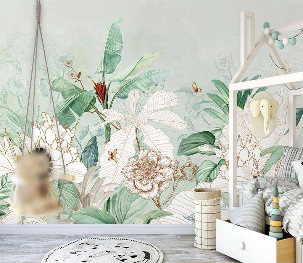 Botanical Breeze Exotic Flora Whimsical Mural