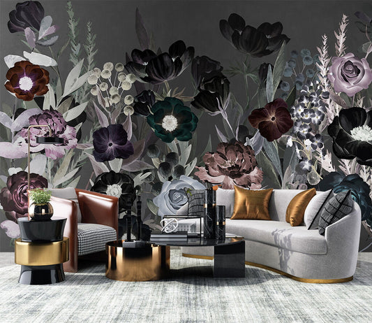 Ethereal Midnight Garden Floral Wallpaper Elegance