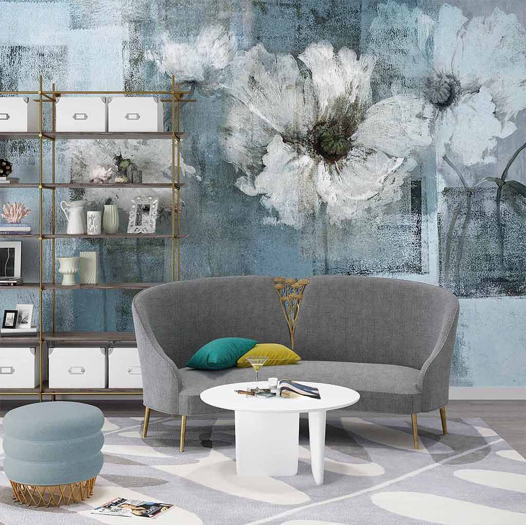 Ethereal Blossom Abstract Aqua Elegance Wallpaper