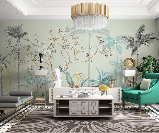 Tropical Oasis Birds Chinoiserie Chic Wallpaper