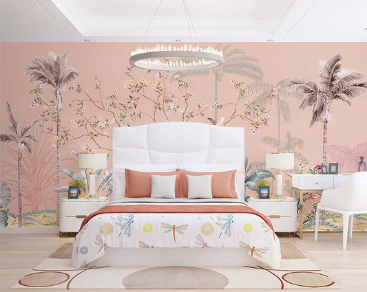 Tropical Elegance Blush Botanical Bedroom Mural
