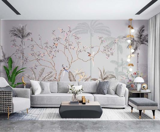 Ethereal Blossoming Trees Elegant Botanical Mural