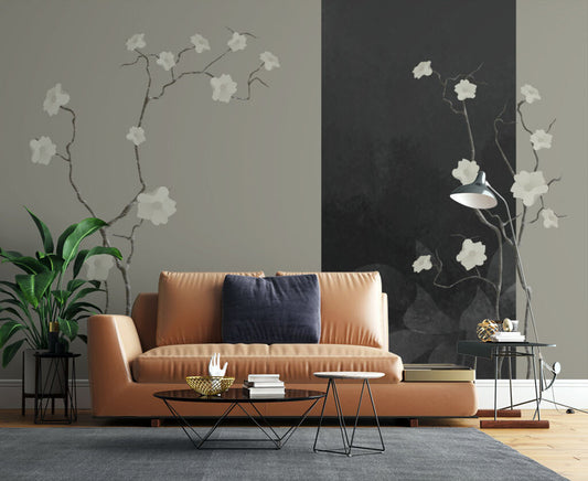Elegant Monochrome Floral Essence Designer Wallpaper
