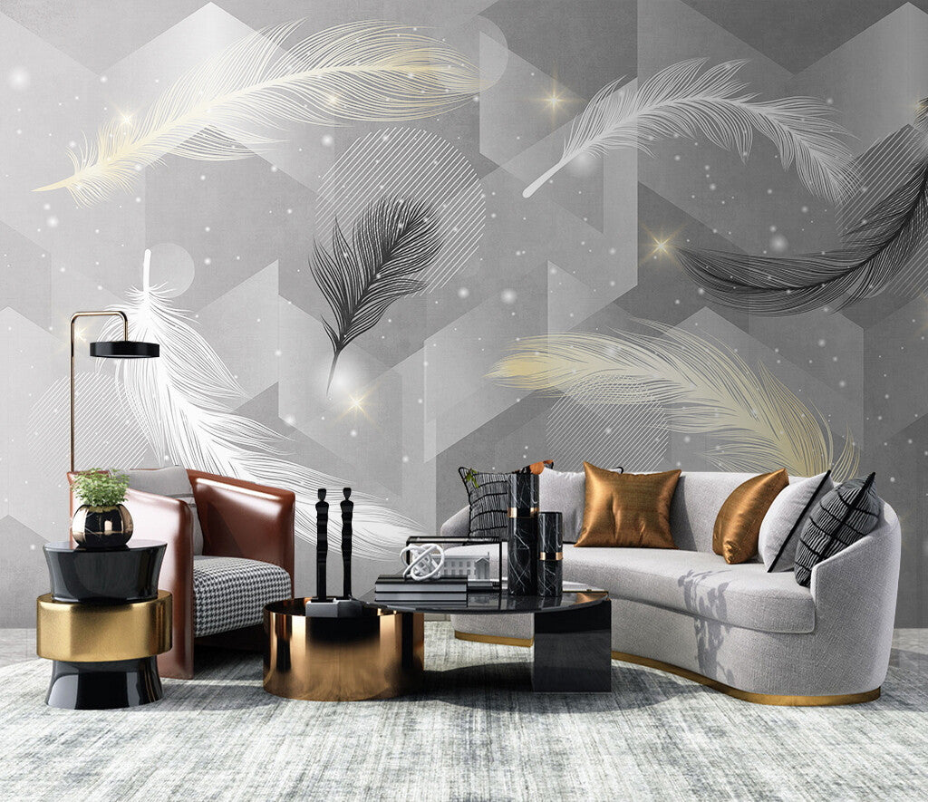 Ethereal Feather Dance Geometric Chic Wallpaper