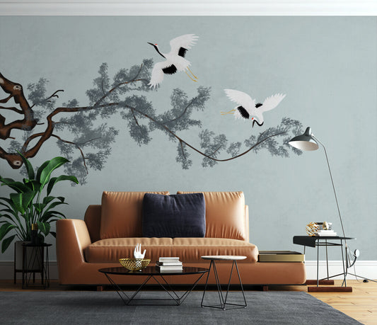 Elegant Cranes Soaring Tranquil Sky Wallpaper