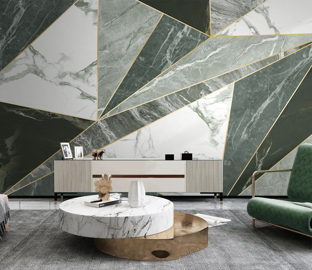 Elegant Geometric Marble Veins Golden Accents