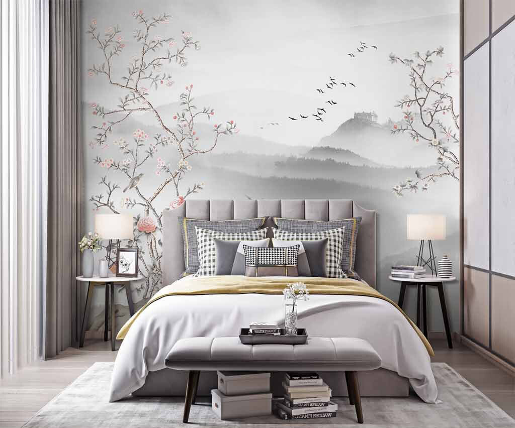 Misty Blossoms Serenity Nature Inspired Wallpaper