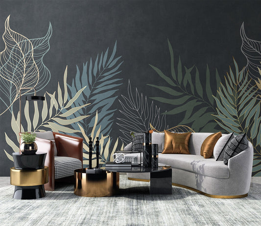 Elegant Botanical Charcoal and Gold Wallpaper