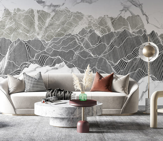 Abstract Monochrome Mountainscape Elegance Interior Wallpaper