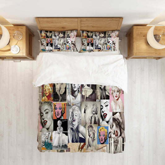 Marilyn Monroe Art Retro Multicolour 3D Duvet Cover Set W Pillow Cover, Single Double Queen King Size, Printed Cotton Quilt Doona Cover