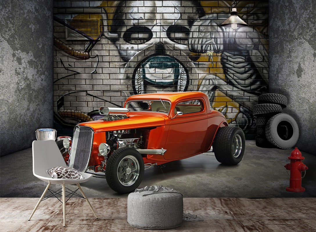 Hot Rod Vehicle Vintage Car Yellow Wallpaper Mural Decorsmarket
