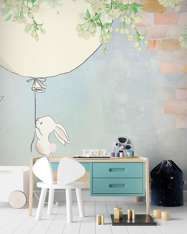 Rabbit Kids Cartoon White Wallpaper Mural - Decorsmarket – DecorsMarket