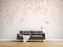 Japanese Flower Birds Floral Pink Wallpaper Mural, Self-Adhesive Peel And Stick 3D Wall Decor, Removable Bedroom Wall Decor