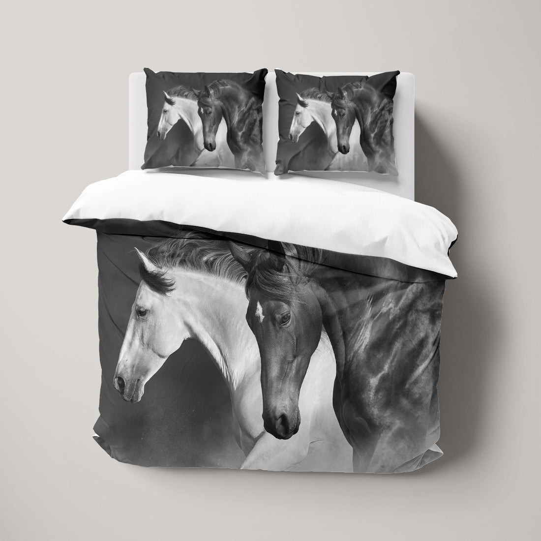 Horses Running Animals Black And White 3D Duvet Cover Set W Pillow Cover, Single Double Queen King Size, Printed Cotton Quilt Doona Cover