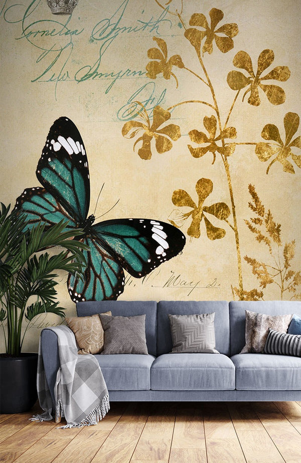 Butterfly Animals Birds Green Wallpaper Mural - Decorsmarket – DecorsMarket