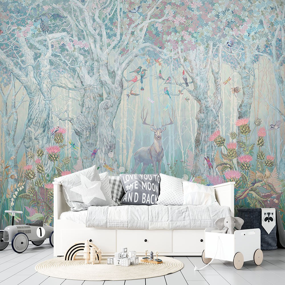 Deer Forest Kids Fantasy Green Wallpaper Mural - Decorsmarket ...