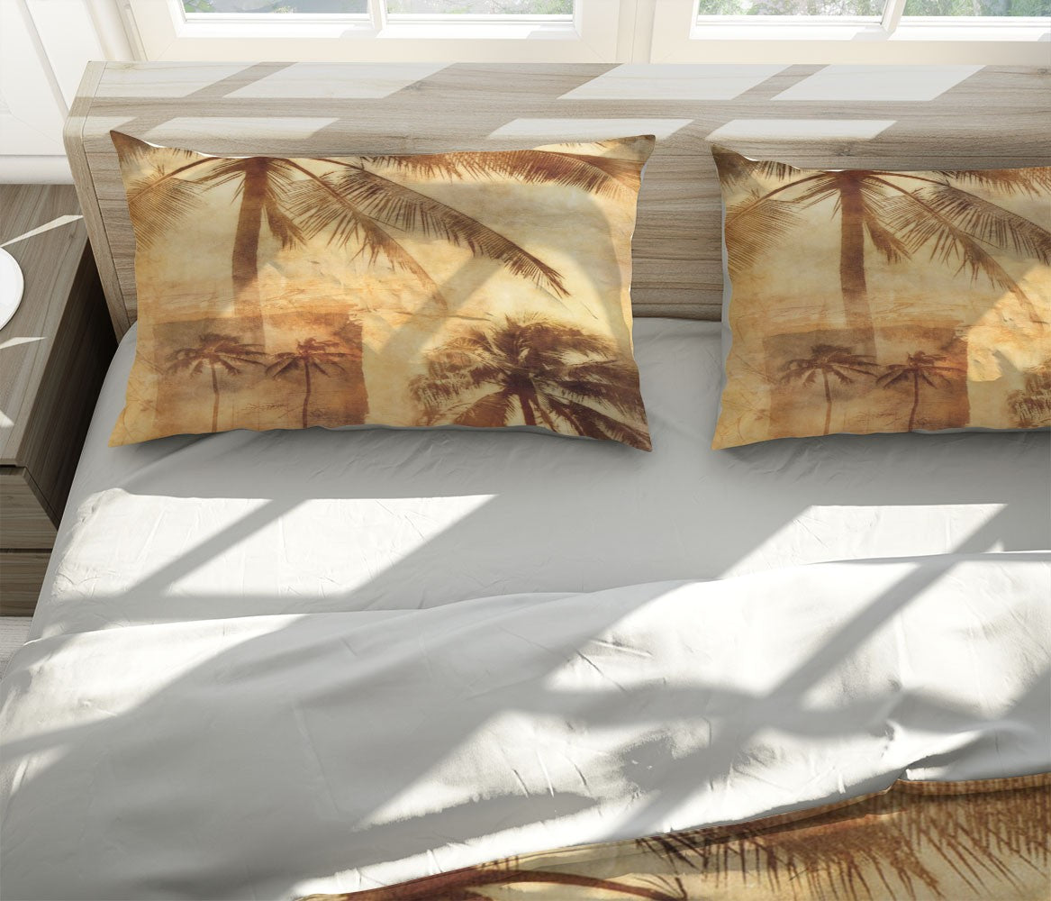Palm Trees Art Contemporary Brown 3D Duvet Cover Set W Pillow Cover, Single Double Queen King Size, Printed Cotton Quilt Doona Cover 3 Pcs