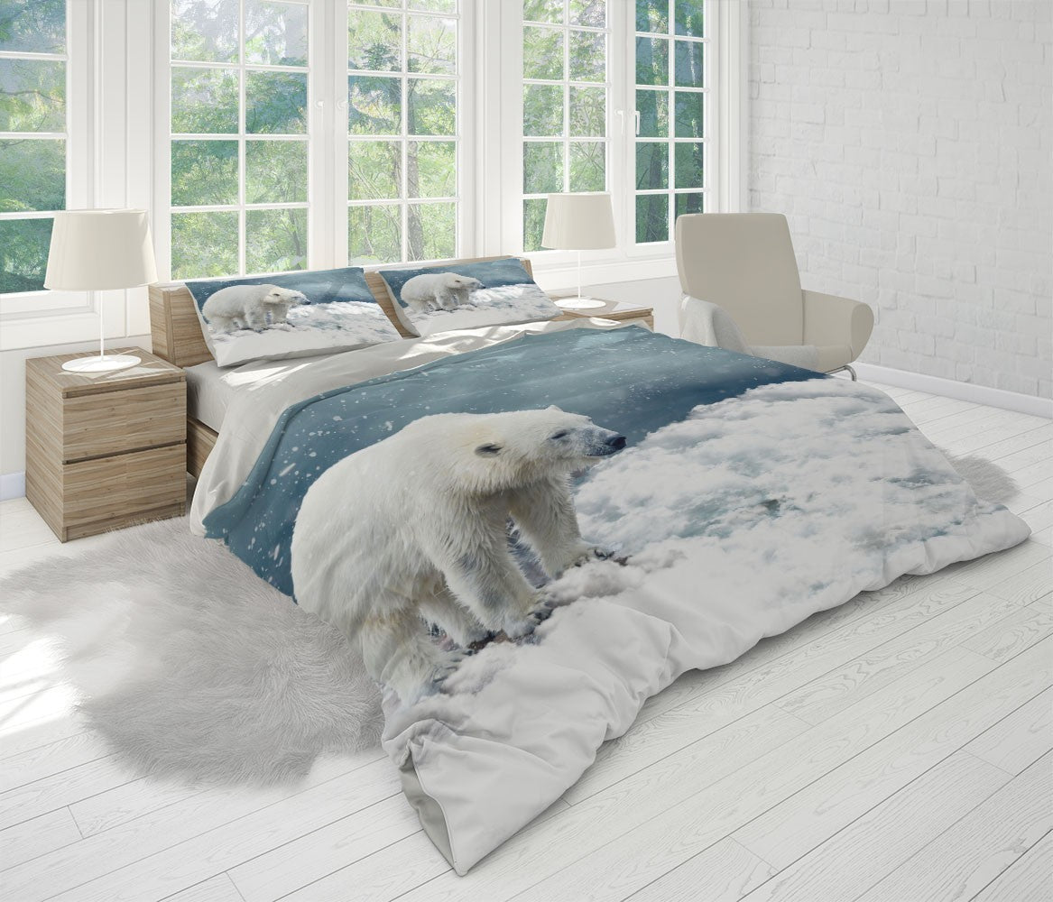 Polar Bear Duvet Cover Set W Pillow Cover, Gray Animals Wild Animals 3D Quilt Cover, Single Double Queen King Size Doona Cover