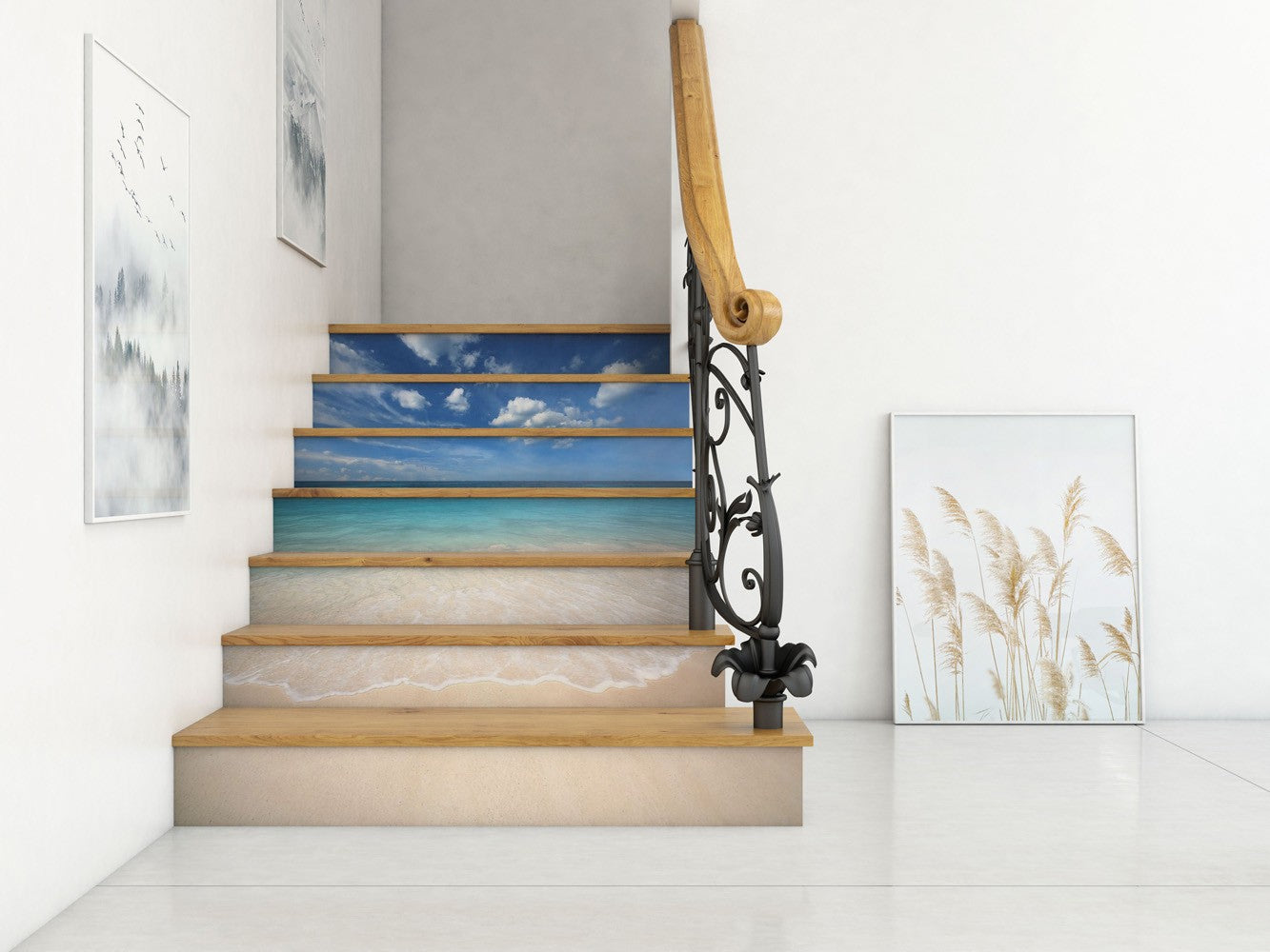 White Sand Beach Beach Seas & Oceans Personalized Stair Riser Decal ...