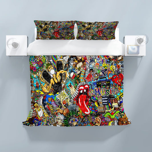 Collage Graffiti Duvet Cover Set W Pillow Cover, Multicolour Graffiti Graffiti 3D Quilt Cover, Single Double Queen King Size Doona Cover