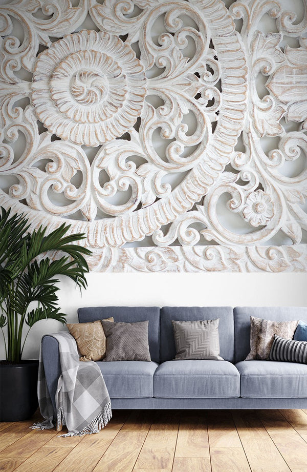 Relief Floral Art 3D White Wallpaper Mural - Decorsmarket – DecorsMarket