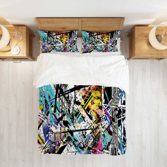 Abstract Splash Duvet Cover Set W Pillow Cover, Multicolour Graffiti Graffiti 3D Quilt Cover, Single Double Queen King Size Doona Cover