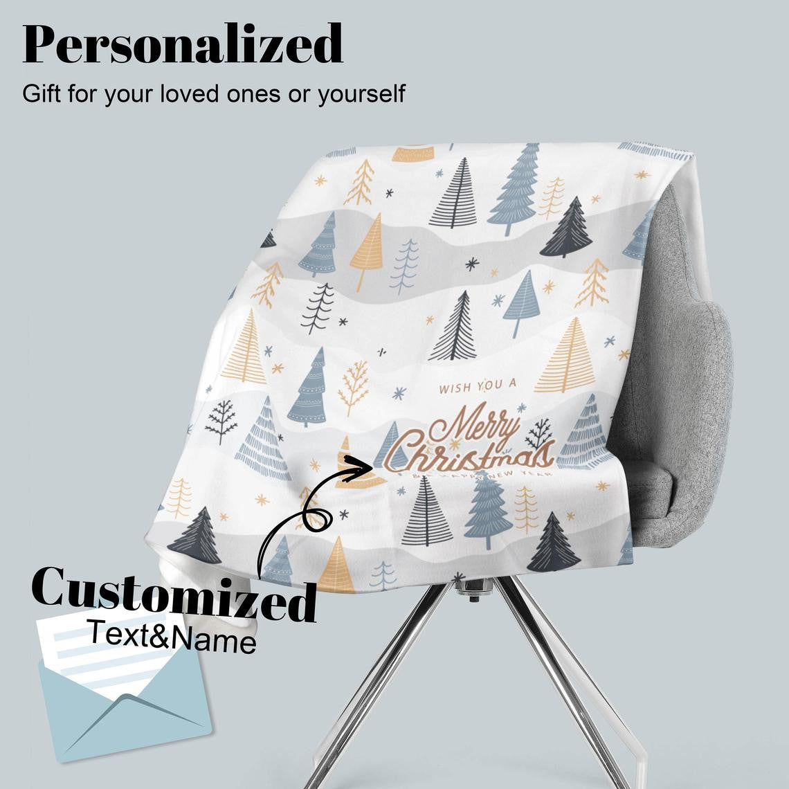 Christmas Tree Gift Box Kids Patterns Creamy Personalized Throw Blanket Custom Fleece Sherpa Throw